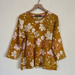 Gudrun Sjoden 100% Organic Cotton Pullover Crewneck Sweater Medium Floral Boho